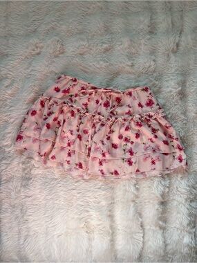 Garage Floral Ruffle Mini Skirt with Built in Shorts- Pink Rose Print
